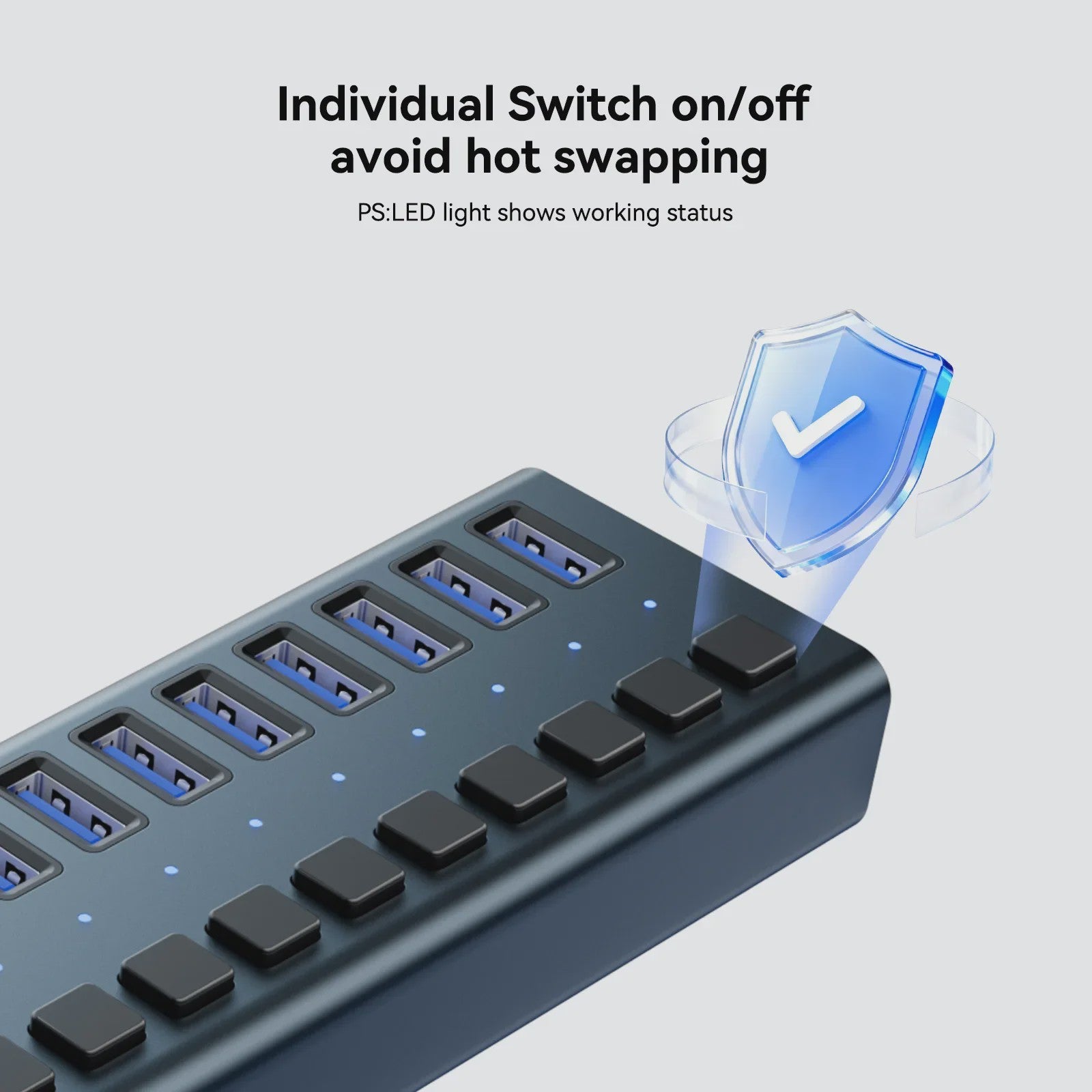 Acasis 16-Poorts USB Hub 10Gbps met Individuele Schakelaars & Snelle Data Transfer
