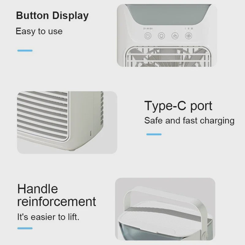 Draagbare 3-in-1 Air Cooler: Ventilator, Luchtkoeler & Luchtbevochtiger met LED Nachtlampje