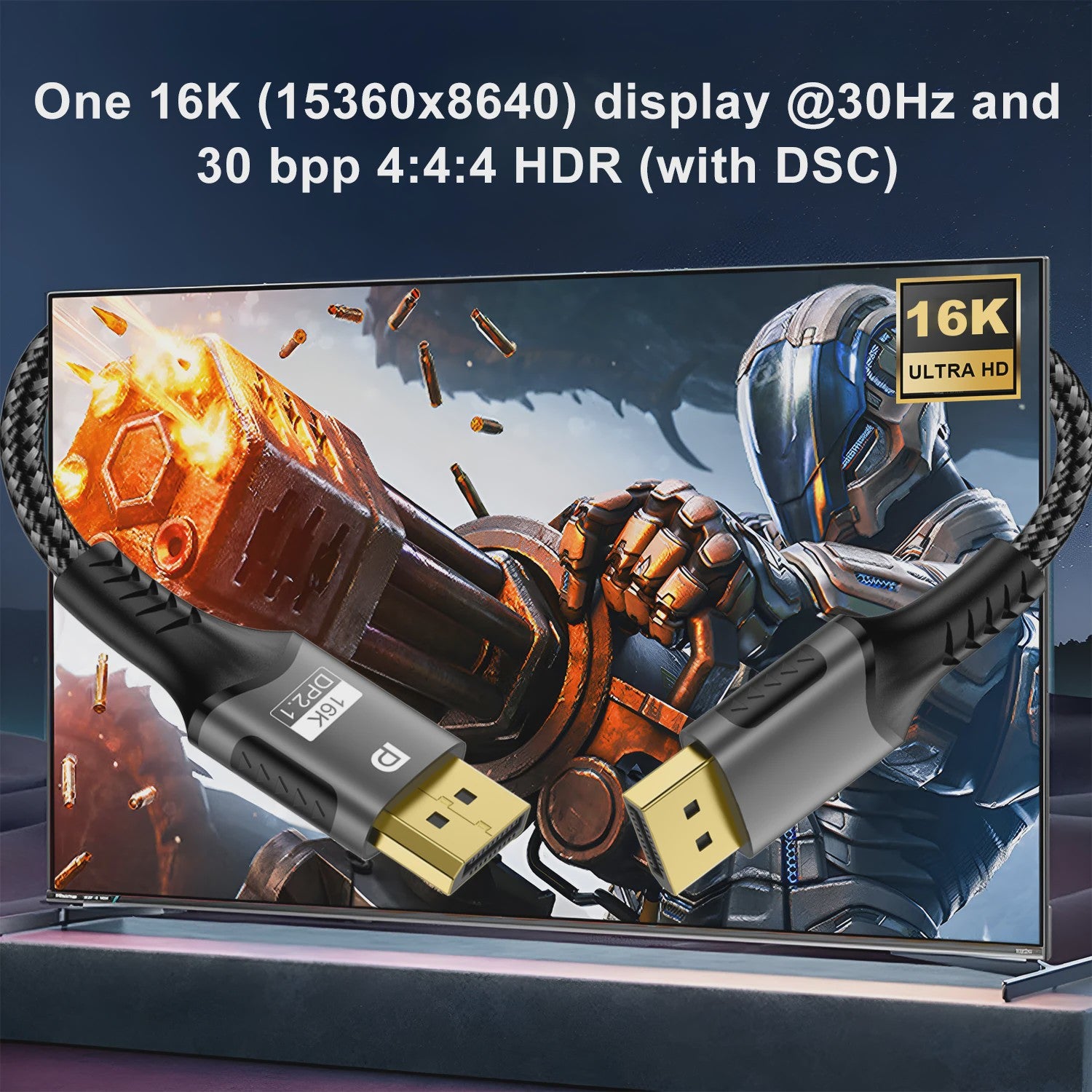 16K DisplayPort 2.1 Kabel - 8K@120Hz, 4K@240Hz, 80Gbps, HDR - Voor Gaming, Laptop, TV