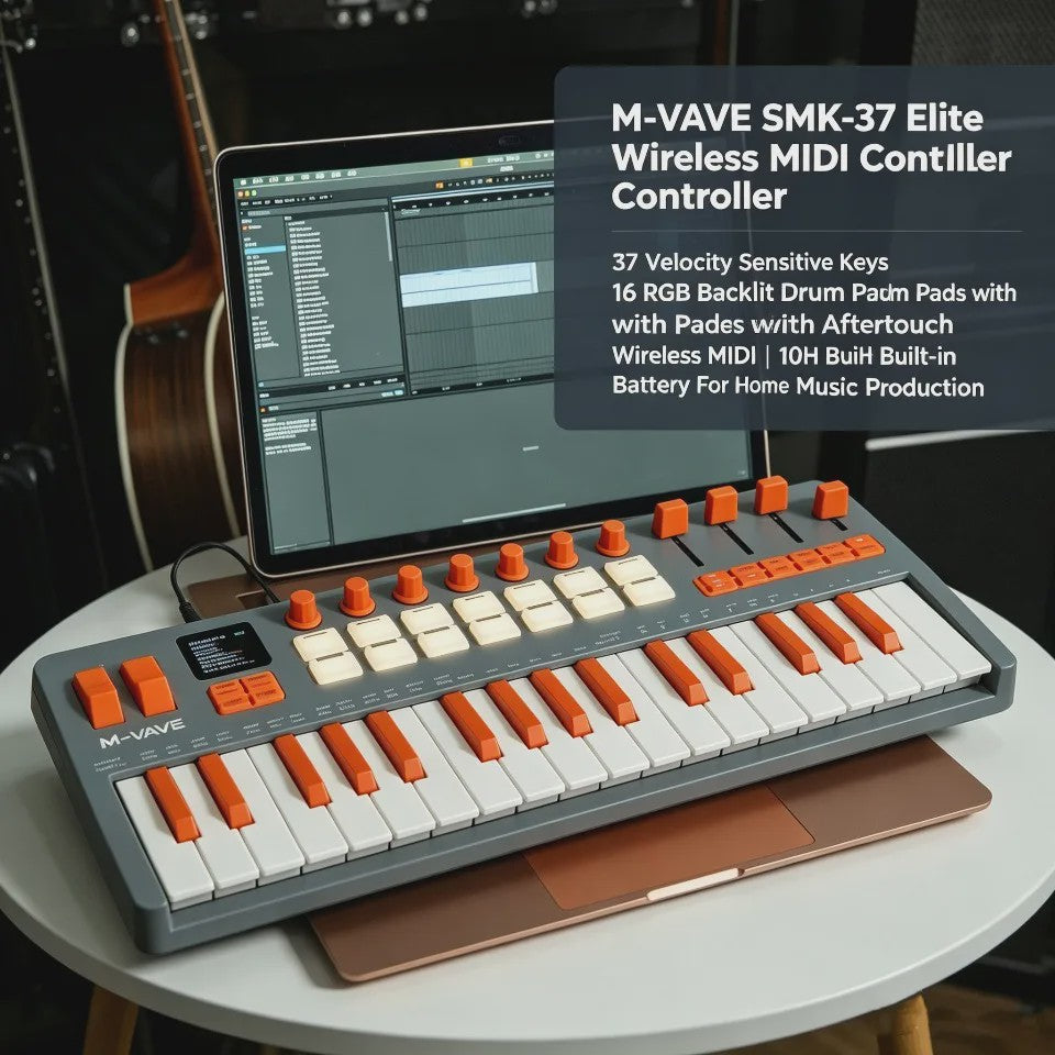 M-VAVE SMK-37 MIDI Keyboard Controller: 37 Velocity Keys, 16 RGB Pads, Bluetooth