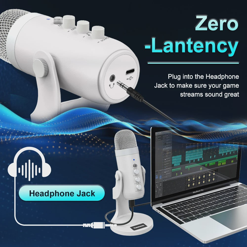 Professionele Witte USB Condensator Microfoon voor Studio, Gaming, Streaming & Podcasts