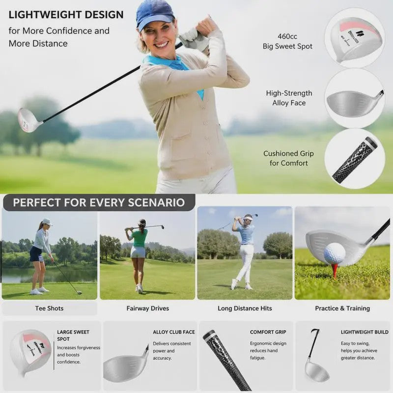 Lichtgewicht Golfclub voor Dames (12° Driver, 460CC) - Ideaal voor Dagelijkse Oefening en Gemakkelijk Transport