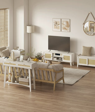 Witte Console Tafel met 2 Lades en Open Plank - 100x30x81cm