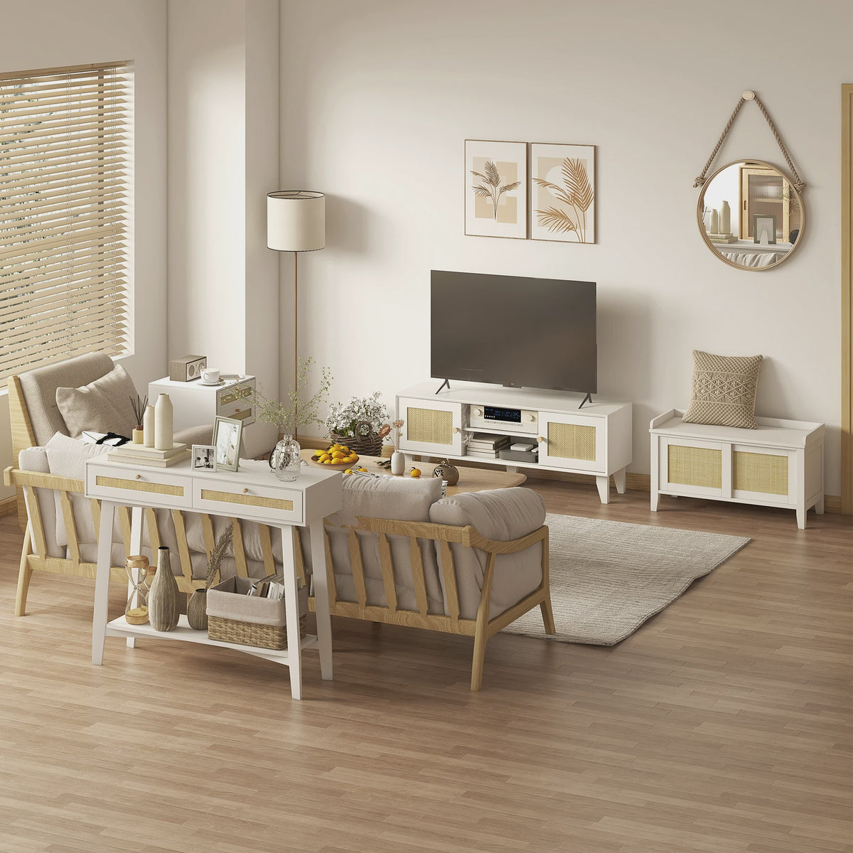 Witte Console Tafel met 2 Lades en Open Plank - 100x30x81cm