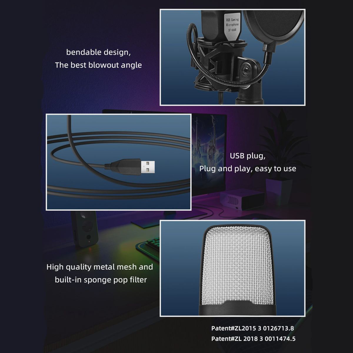 Professionele USB Condensator Microfoon voor Gaming, Streaming & Podcast - Met RGB Verlichting