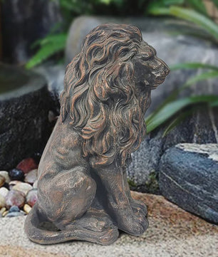 Zittende Leeuw Beeld - 20 Inch - Antiek Brons Finish - Handgeschilderd Hars - Tuin & Huis Decoratie