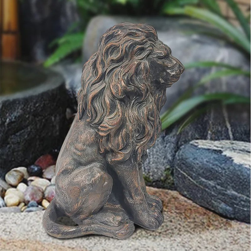 Zittende Leeuw Beeld - 20 Inch - Antiek Brons Finish - Handgeschilderd Hars - Tuin & Huis Decoratie