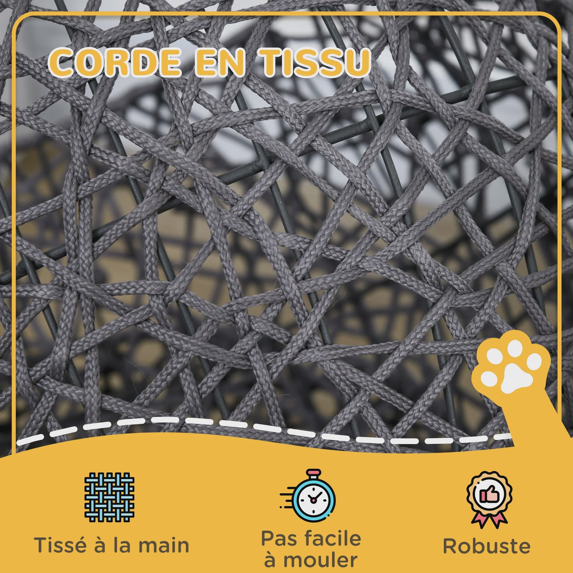 Luxe Kattenmand Mand met Kussen - Zacht Cream, Paars Polyester Touw - 50x50x60 cm