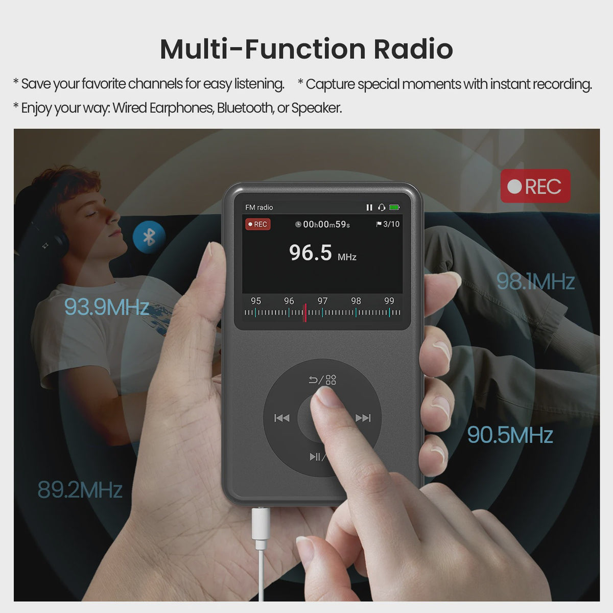 64GB MP3 Speler met Bluetooth, HiFi Audio, Radio & Video - Draagbare Muziekspeler