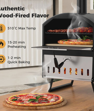 Houtgestookte Pizzaoven Buiten - Draagbare Pizza Maker met Steen, Spatel & Grillroosters
