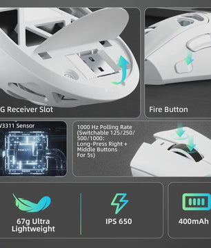 AULA SC620 Gaming Muis - Tri-Mode Connectiviteit (Wired/BT/2.4G), Lichtgewicht, 12000 DPI, PAW3311 Sensor