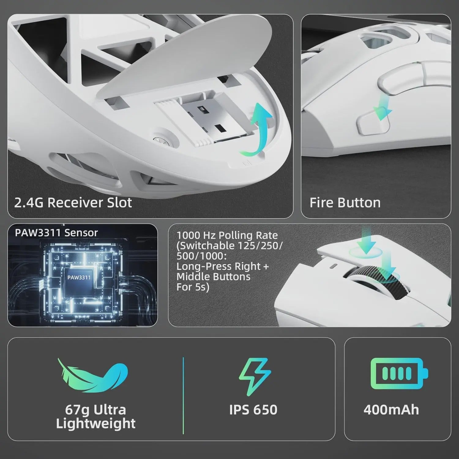 AULA SC620 Gaming Muis - Tri-Mode Connectiviteit (Wired/BT/2.4G), Lichtgewicht, 12000 DPI, PAW3311 Sensor