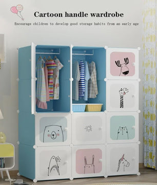 Modulaire Kinder Garderobekast - Roze Kledingkast met Cartoonprints - 75x47x147cm