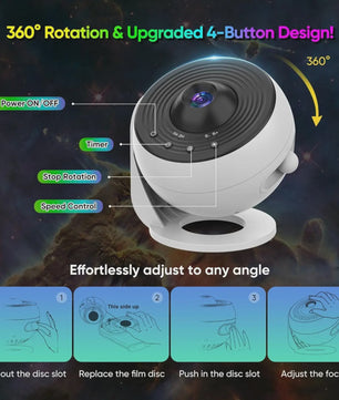 Upgrade Galaxy Projector Pro: HD Sterrenhemel & Planetarium met 360° Rotatie - Wit