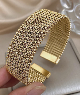 Vintage Goudkleurige Cuff Armband voor Dames - Trendy Roestvrij Staal
