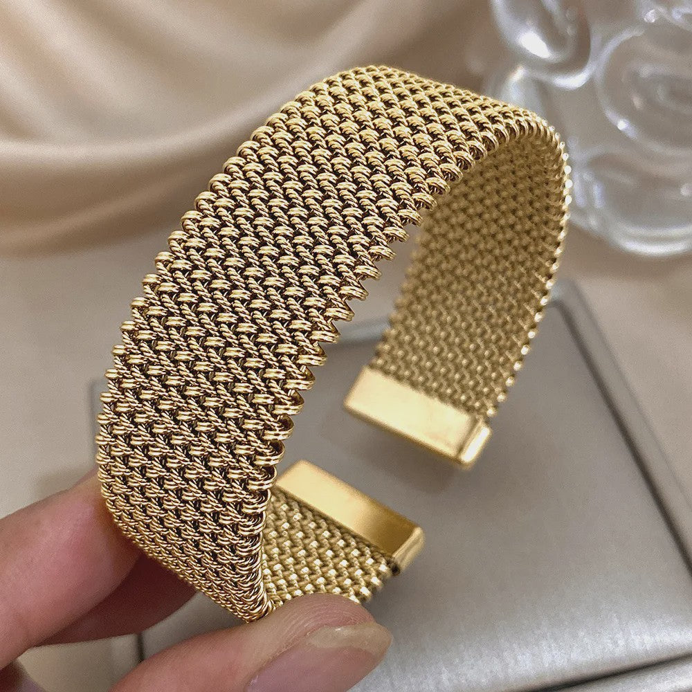 Vintage Goudkleurige Cuff Armband voor Dames - Trendy Roestvrij Staal