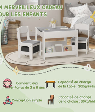 HOMCOM Kinder Tafel en Stoelen Set: 3 Delig met Opbergruimte en Omkeerbaar Zwart Blad