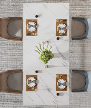 Moderne Marmerlook Eettafel voor 4-6 Personen - Stijlvol Wit Design (160cm)