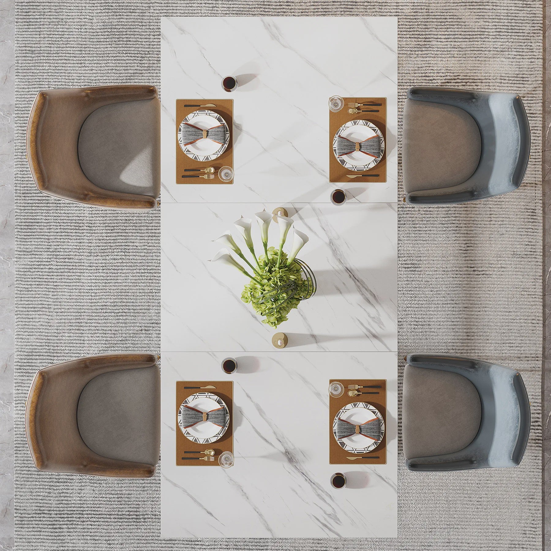 Moderne Marmerlook Eettafel voor 4-6 Personen - Stijlvol Wit Design (160cm)