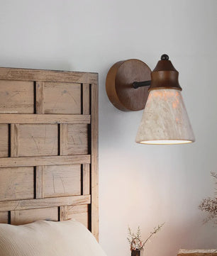 Klassieke Wandlamp van Natuursteen (Geel Travertin) - Sfeervolle Slaapkamerverlichting