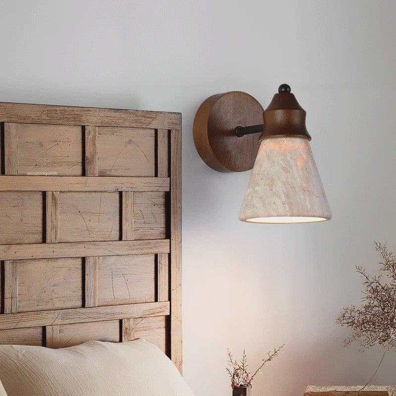 Klassieke Wandlamp van Natuursteen (Geel Travertin) - Sfeervolle Slaapkamerverlichting