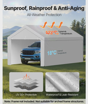 12x20 FT Carport Vervangingsdak - Waterdicht & UV-bestendig Garage Tentzeil met Zijwanden