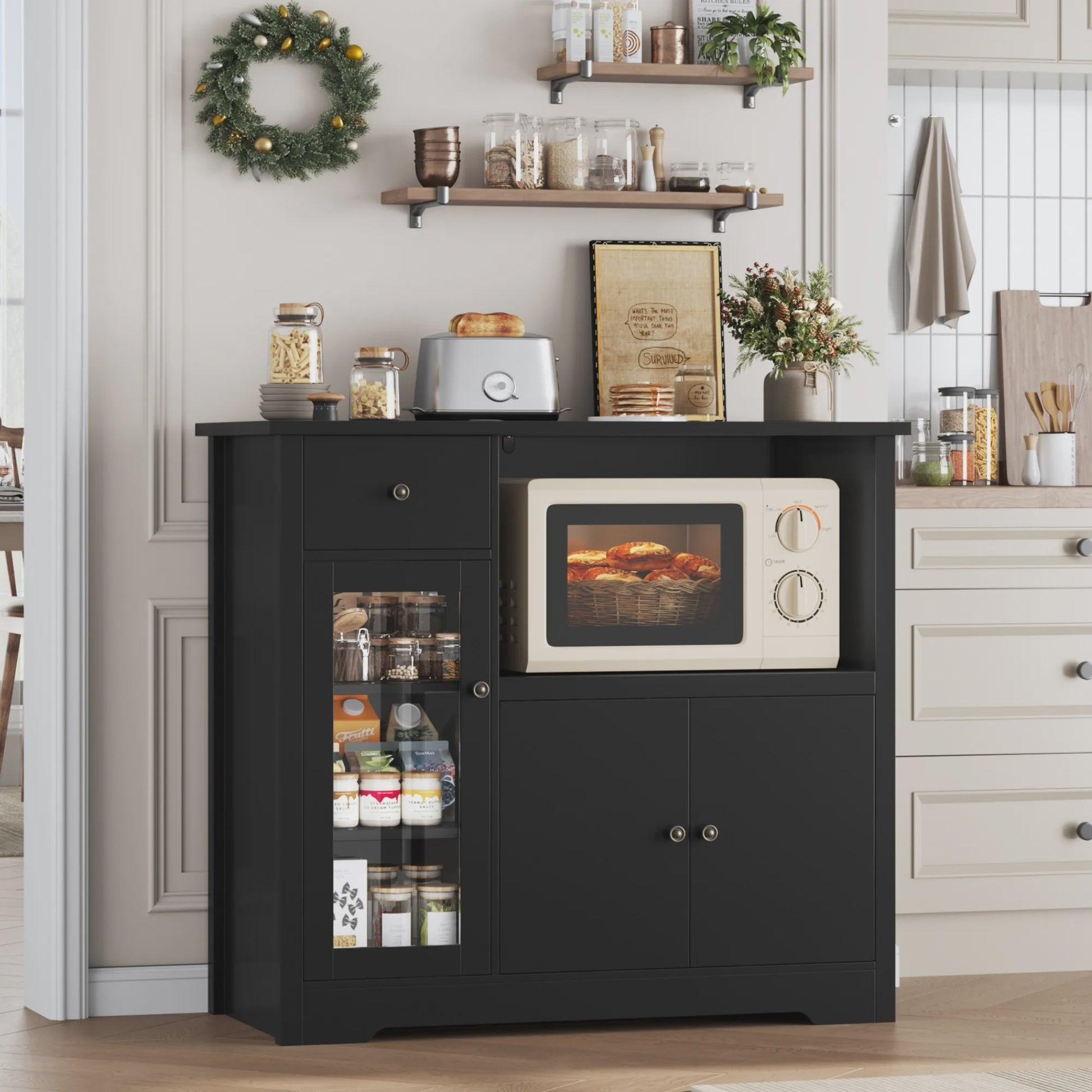 Keukenbuffet met Werkblad en Magnetronplank - 1 Lade, 3 Deuren