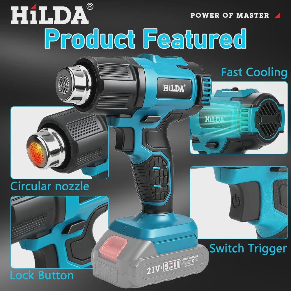 HILDA Accu Hittepistool - Draadloos, Krachtig & Veelzijdig voor Verf Verwijderen, PVC Lassen & DIY Klussen (Makita Accu Compatibel)