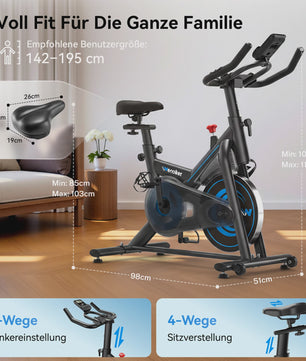Wenoker Hometrainer Fiets met App - Stille Ergometer Spinning Bike voor Thuis (max 160kg)