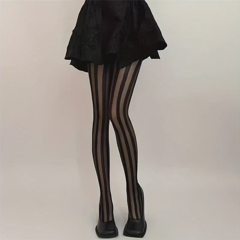 Dames Vintage Panty met Brede Verticale Strepen - Sexy, Doorzichtig en Retro Stijl