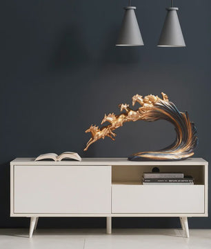 Luxe Gouden Paarden Sculptuur - Resin Kunst & Ambacht Decoratie