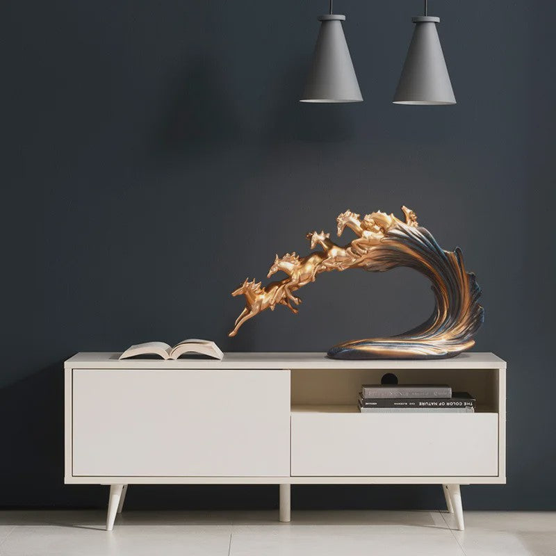 Luxe Gouden Paarden Sculptuur - Resin Kunst & Ambacht Decoratie