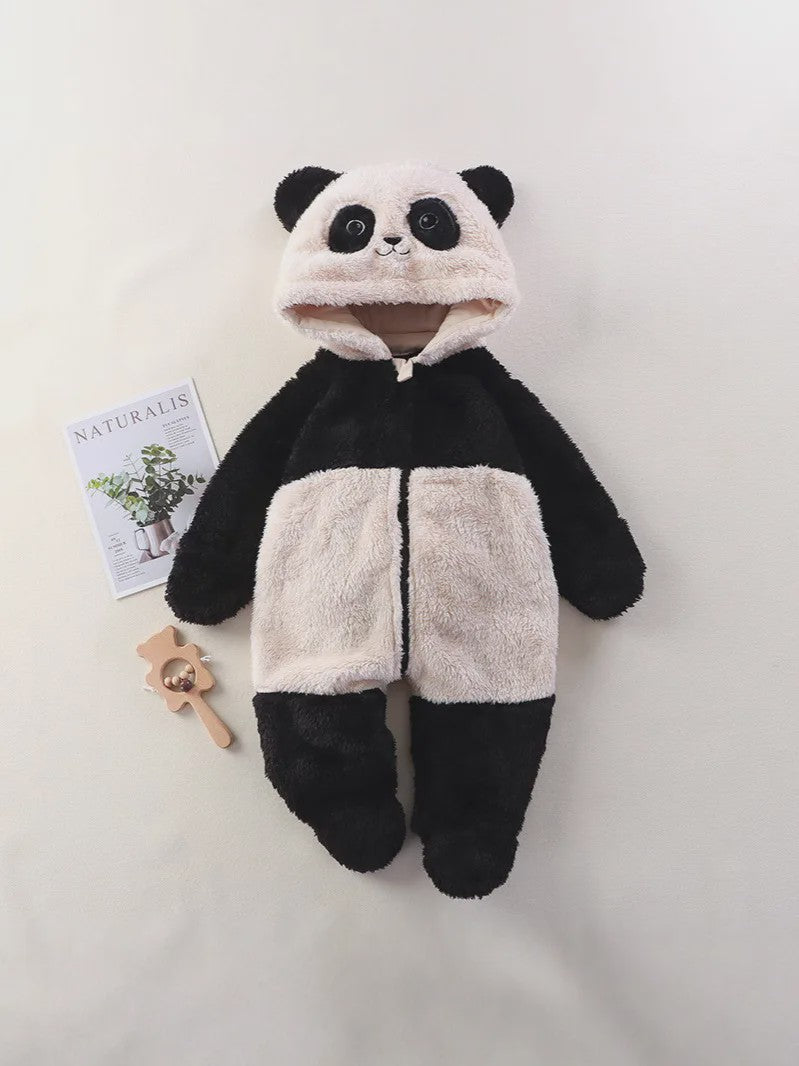 Zachte Baby Romper Jumpsuit met Dierenprint - Warm & Knus voor Herfst/Winter