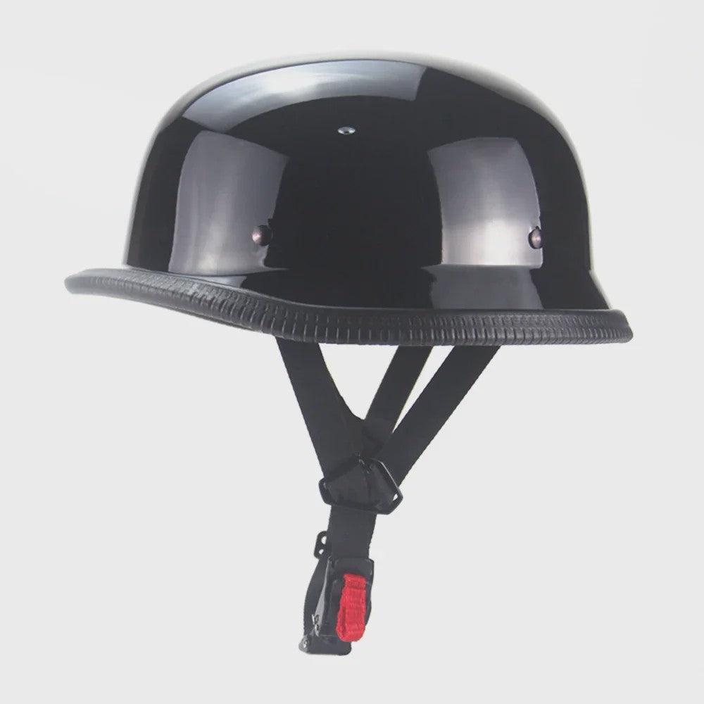 Vintage Motorhelm Half Shell Duits Stijl - DOT Goedgekeurd - Mat Zwart & Glans Zwart