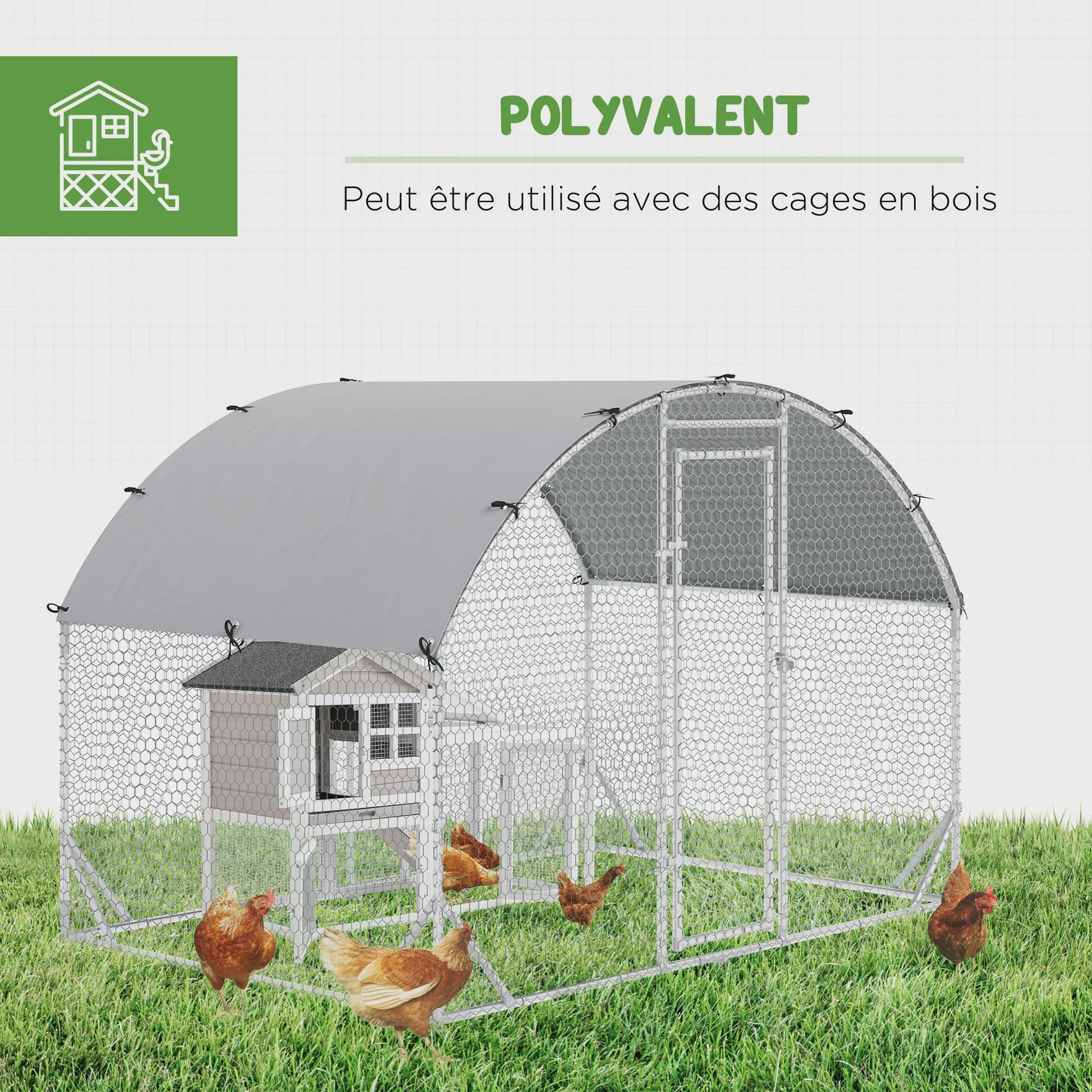 Grote kippenren met UV-beschermend dak - 2.8m x 1.9m x 1.97m