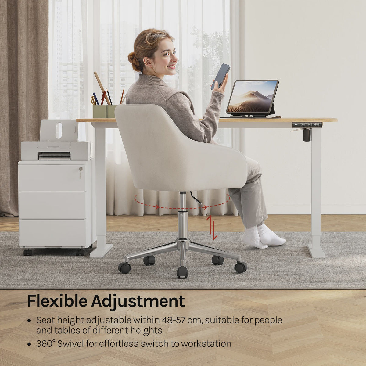 Velours bureaustoel met hoge rugleuning, draaibaar en in hoogte verstelbaar - Comfortabel en Ergonomisch