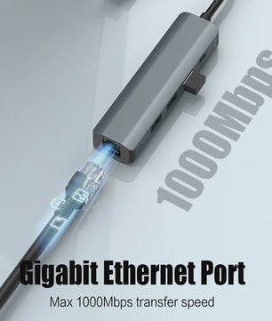 USB-C Hub Multiport Adapter met Gigabit Ethernet RJ45 1000Mbps & 3x USB 3.0 voor MacBook Pro/Air