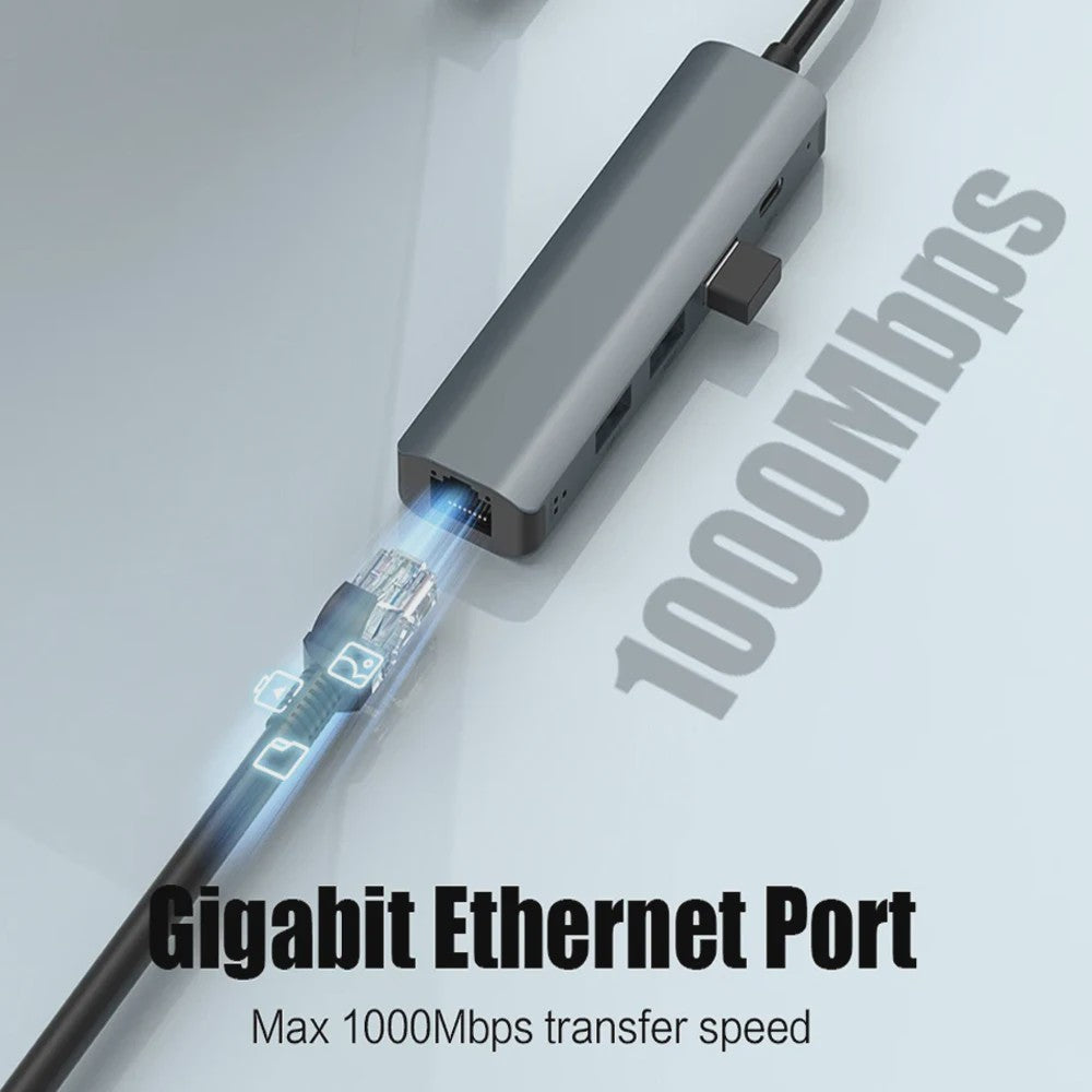 USB-C Hub Multiport Adapter met Gigabit Ethernet RJ45 1000Mbps & 3x USB 3.0 voor MacBook Pro/Air