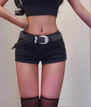 High Waist Straight Leg Denim Shorts Zwart - Y2k Streetwear Stijl