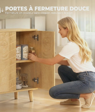 HOMCOM Buffetkast met 3 Deuren, Visgraatmotief en Houten Poten - Natuurlijk Hout, 88x30x76cm