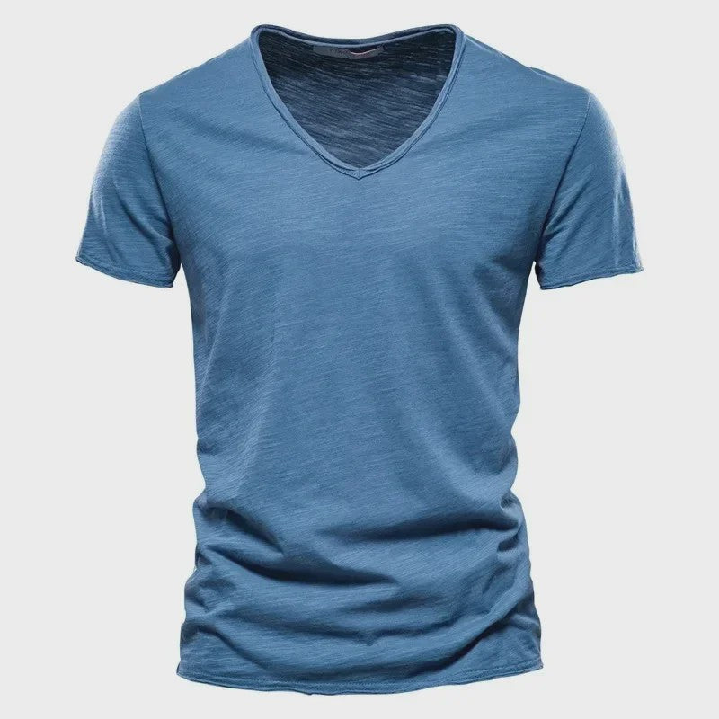 Heren T-shirt van 100% Katoen met V-hals - Dun & Kort Gebreid - Maten S-5XL