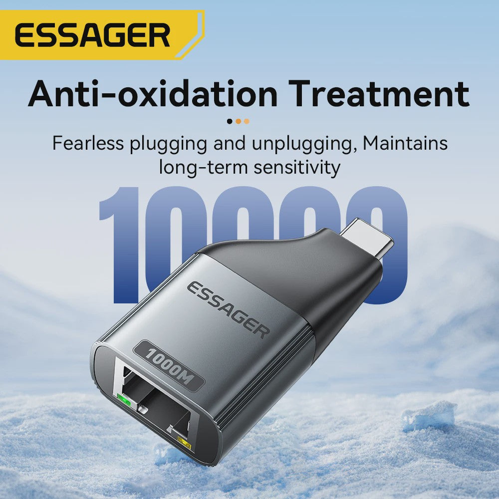 Essager Gigabit Type-C naar Ethernet Adapter 1000Mbps RJ45 Netwerkkaart