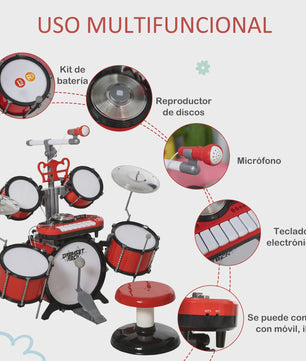 Homcom Children's Jazz Drum Set Electronic Keyboard Microphone +3 Years