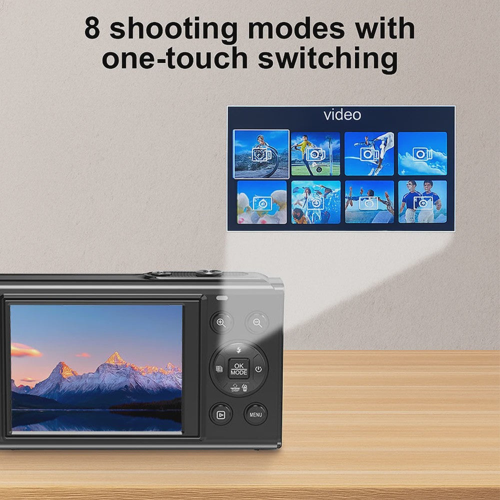 Ourlife Digitale Camera 5K 80MP met 18x Zoom, WIFI & Dual IPS Scherm - Vintage Vlog Camera