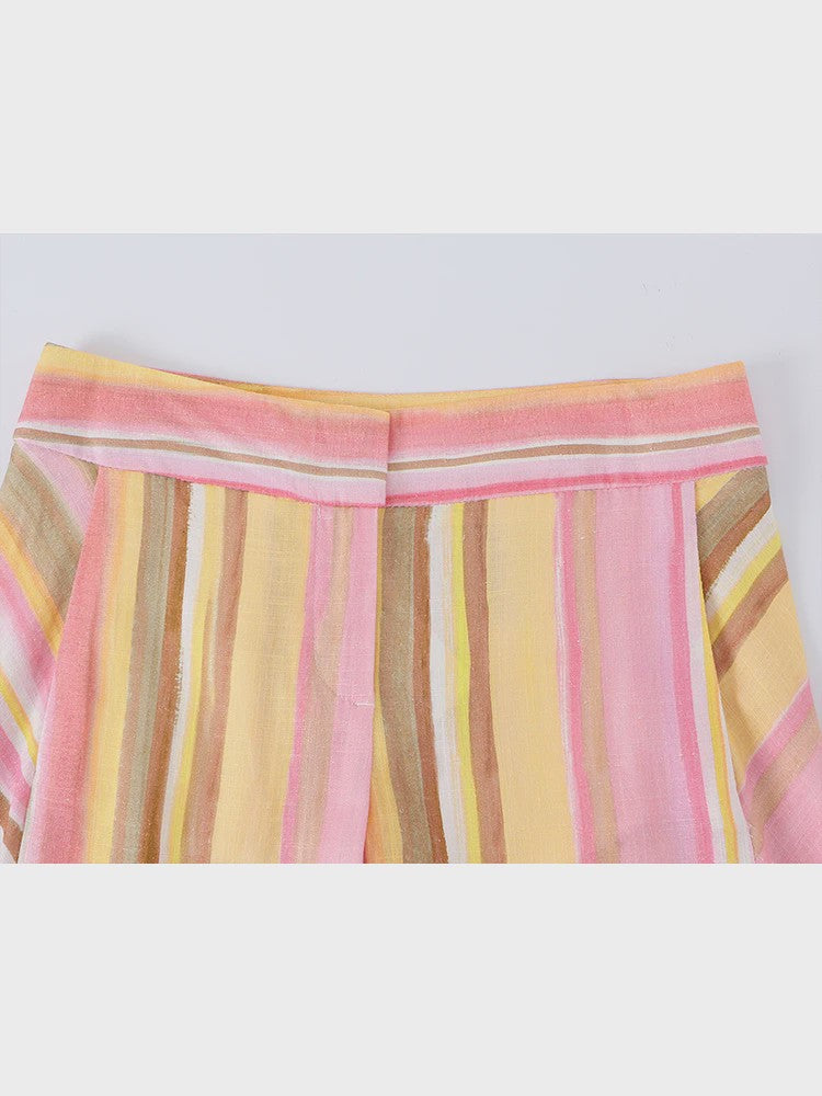 Dames Wide Leg Pantalon met Kleurrijke Strepen - Casual & Modieus