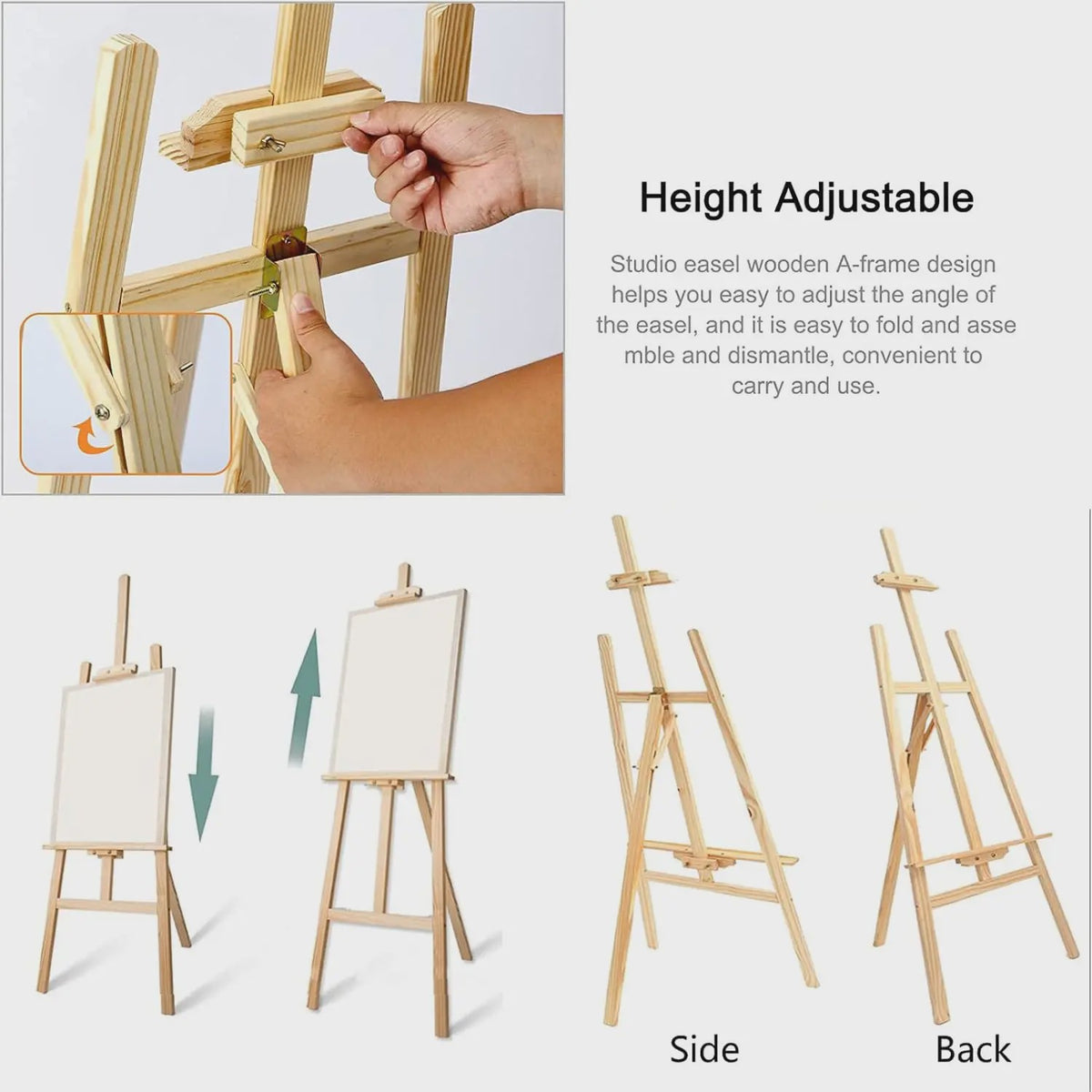 Houten Ezel Standbeeld 150/175 cm - Verstelbaar voor Kunst, Bruiloftsborden & Posters