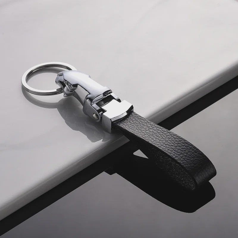 Luxe Luipaardkop Sleutelhanger van Echt Leer & Metaal - Perfect voor Jaguar