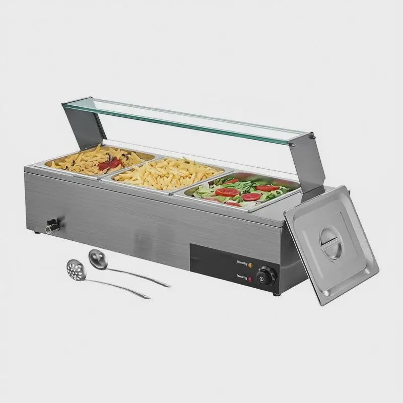 Professionele Bain-Marie Warmhoudbak - 3x 1/2 GN - Roestvrij Staal met Glazen Deksel & Soeplepel