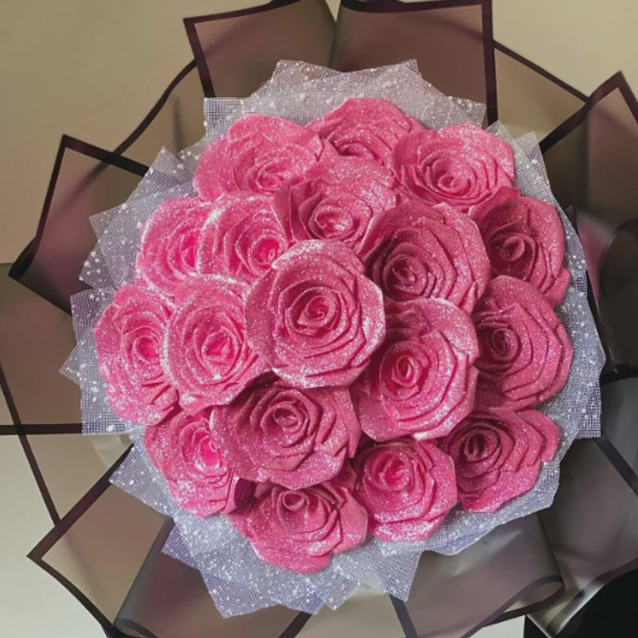 Glitter Rozen Kunstbloemen (7/6 cm) - 10 of 30 Stuks - Perfect voor DIY Boeketten & Cadeaus