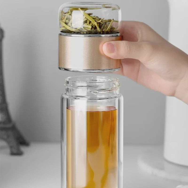 Dubbellaagse Glazen Theefles met Infuser - 420ml - Hittebestendig Borosilicaatglas
